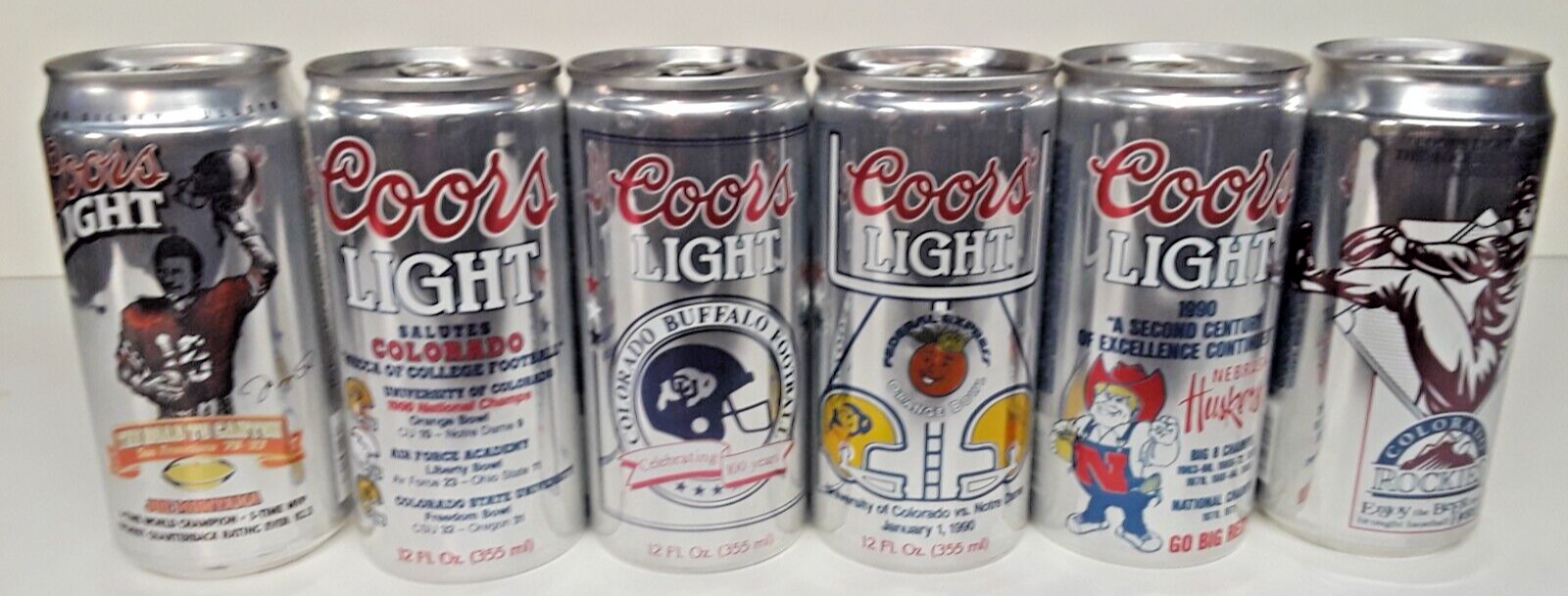 Coors Beer Can Lot of 6, Univ of Colorado,Joe Montana,Orange Bowl