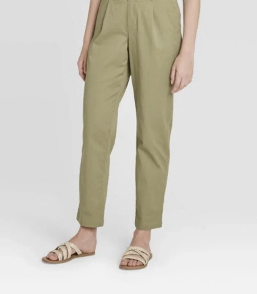 A New Day Womens Sz 8 Olive Green High Rise Straight Leg Ankle Pants Cotton  New