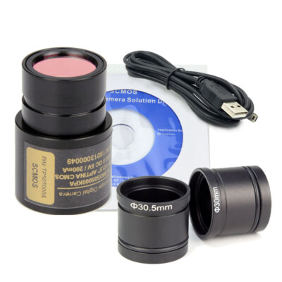 USB Digital Microscope Camera 5MP Electronic Ocular w/ 30mm 30.5mm Adapter Rings