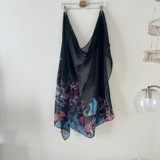 Unbranded Scarf Shawl Wrap Womans One Size Floral Sheer Lightweight Black