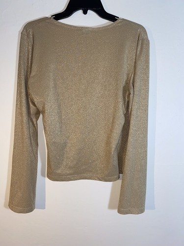 Special Occasion Oltre Large Top Gold Shimmering Poly/Elastane Knit V Neck Italy - Picture 7 of 12