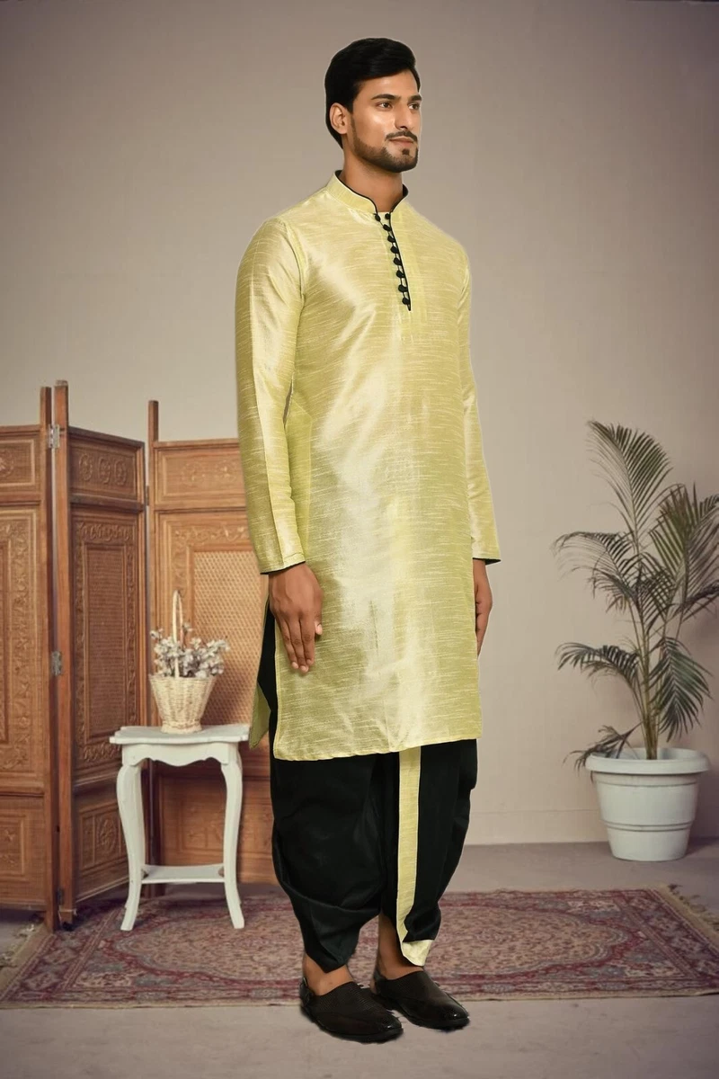 Kurta Indian Silk Men s Wear Gold Shirt Men Dhoti Dress Clothing Traditional
