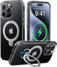CASEKOO Ti 360° Mag Stand iPhone 15 Pro Max Case, 16FT Prot, Clear