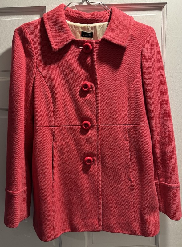 J. Crew Pea Coat Women’s Size 8 Pink Wool Blend Ruffle Back Jacket Great Shape