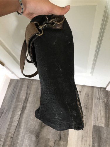Borsa a mano Mona B. nuova con etichetta tote bag nera cotone pelle marrone borchie grande tracolla - Foto 7 di 9