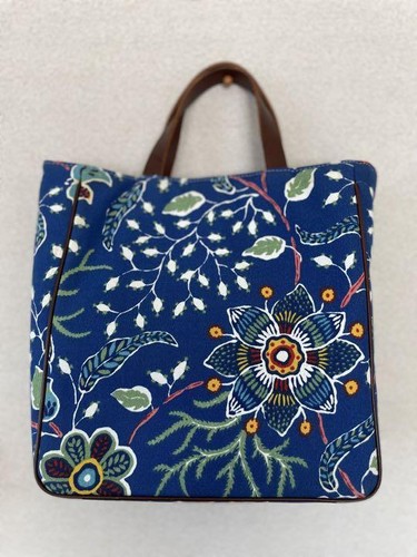 MZ WALLACE tote bag handbag botanical pattern Ladies Blue Print Leather W26cm - Picture 2 of 8