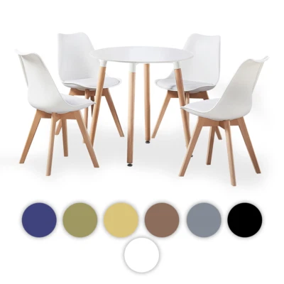 Round Dining Table and 4 Chairs Set 80 CM Table Wooden Legs Kitchen Furniture