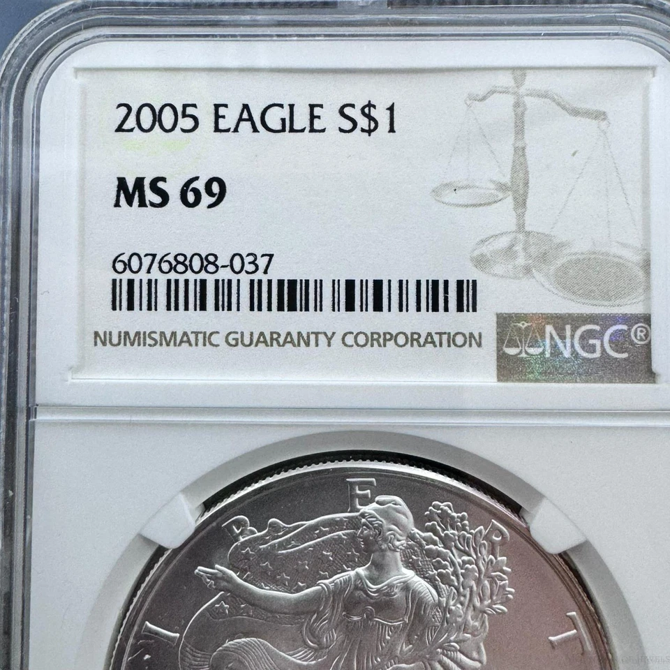 2005 US American Silver Eagle .999 Fine Silver NGC MS69 #6076808-037 - Image 2 of 4