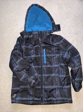 Zero Xposur Hooded Ski Jacket Boys L 14/16 Black Blue Plaid Double Zipper