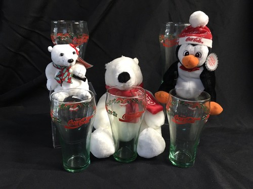 Vintage 1990's Coca-Cola Holiday Christmas Glasses 6" Polar Bear Penguin Lot