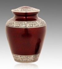 Metal Cremation Urn for Human Ashes, Elite Crimson Fire and Silver