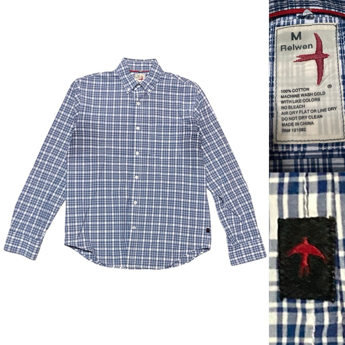 Relwen Plaid Button Down Lightweight Shirt Men's size Medium in