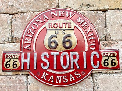 Blechschild Route 66 USA geprägt ca. 50 x 33 cm Schild used look retro NEU Deko