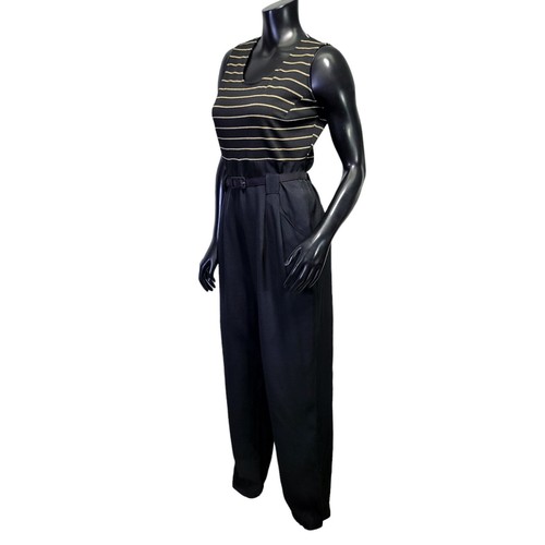 Tuta canotta nera righe metallizzate oro 90 vintage gamba sottile carriera casual - Foto 7 di 11