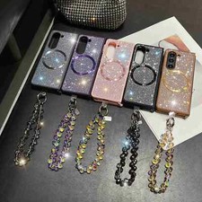 Diamond Bling Magnetic Wrist Strap Hard Back Case For Samsung Z Fold7 6 5 4 3 5G