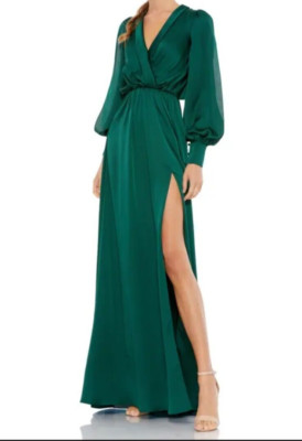 Ieena for Mac Duggal NWT faux-wrap satin gown with gorgeous slit - Size 10