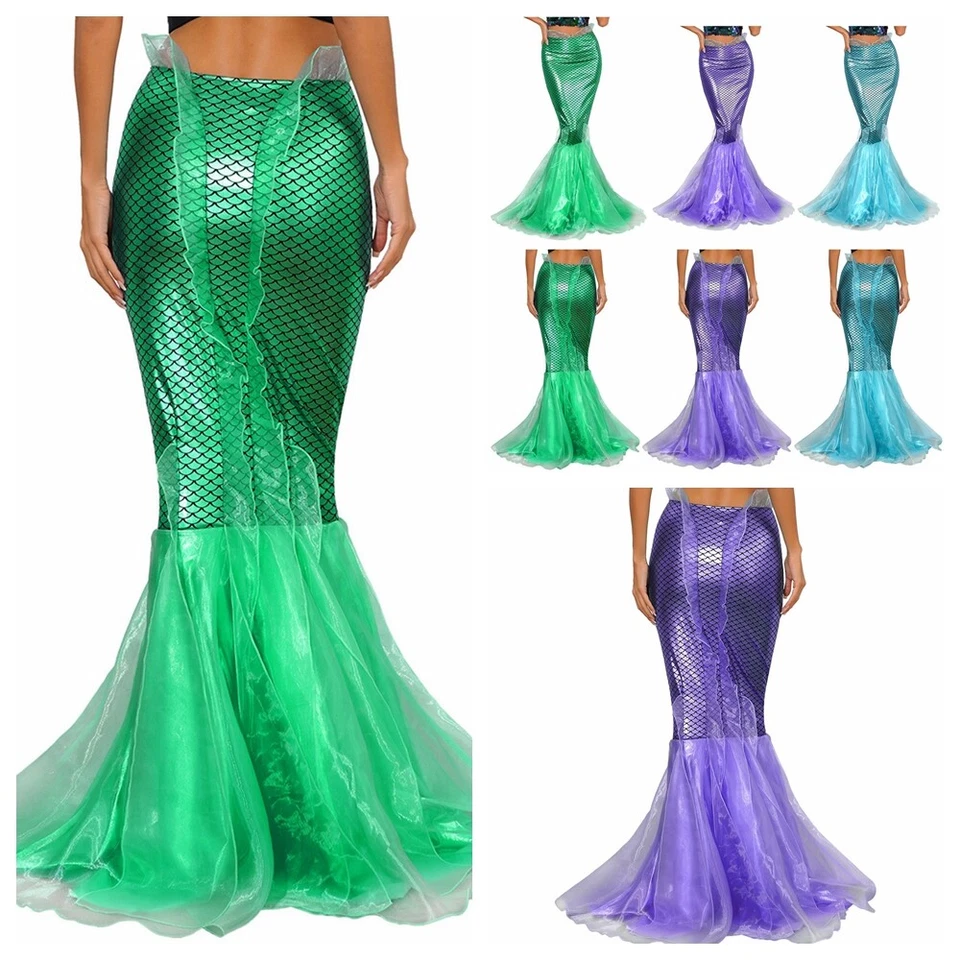 Mujer Sirena Falda Disfraz Cola de Pescado Faldas Halloween Fiesta Juegos con disfraces Vestido Largo Foto 3 de 4