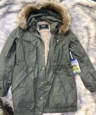 NEW BE BOUNDLESS Womens SMALL Jacket, Faux Fur Lined Hooded Olive Coat MSRP:$140