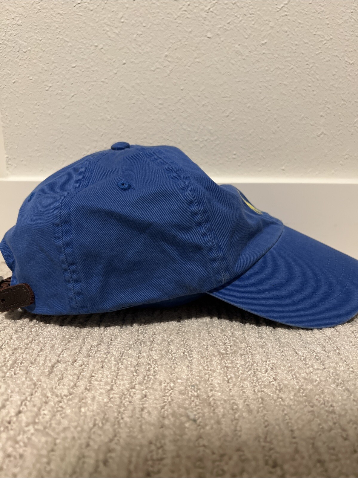 Cappello Vintage Polo Ralph Lauren Blu Giallo Pony Regolabile Cinturino Pelle Cappello