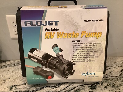 NEW Sealed Flojet 18555000 Portable RV Waste Water Pump 12V DC Carrying Case