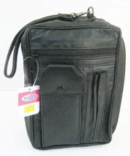 Black Leather Men's Messenger Organizer Travel Pouch Phone Bag Hand Strap