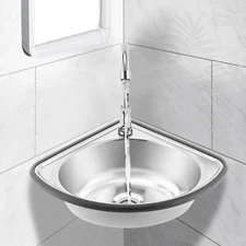 Stainless Steel Triangle Wash Basin Corner Bathroom Single Sink Wall Mounted