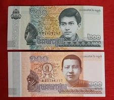 CAMBODIA 200 & 100 Riels 2022 & 2014 New UNC Banknote World Paper Money 