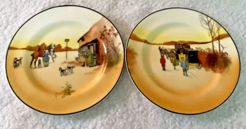 Royal Doulton Coaching Days set of 2 Bread/Butter Plates 7" dia. - EXC
