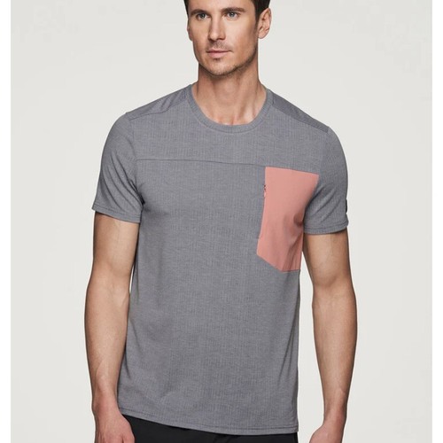 Neu mit Etikett Avalanche Axel T-Shirt grau mit Koralle Reißverschluss Brusttasche Herren M NEU - Bild 2 von 4