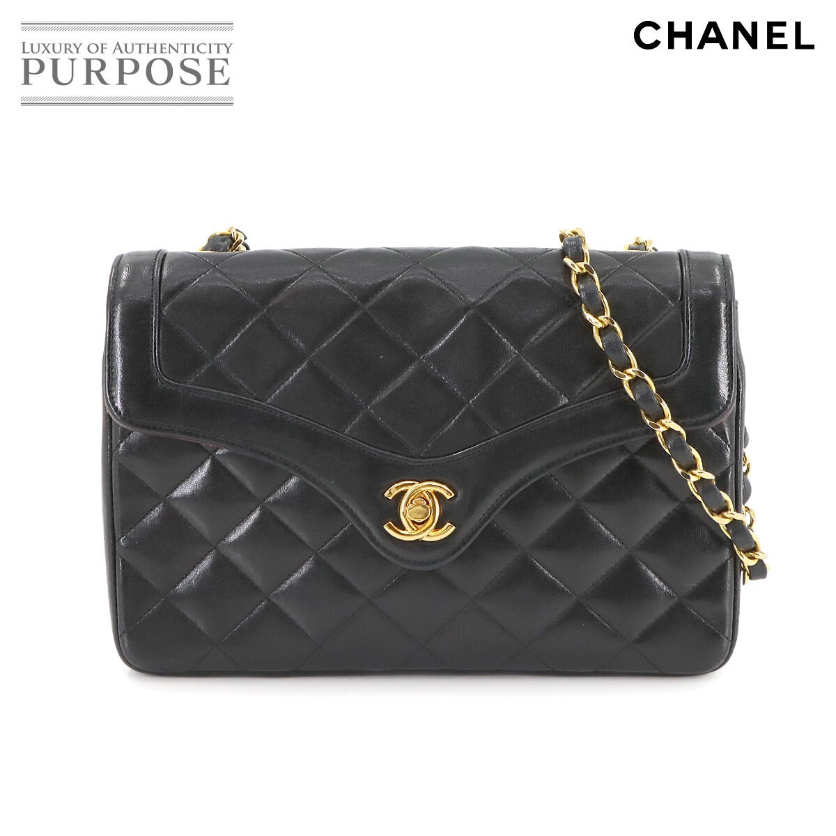 CHANEL Vintage Matelasse Leather Shoulder Bag Black with Gold Chain Hardware