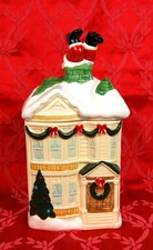 Vtg HomeCo Christmas Cookie Jar Victorian House Santa Stuck in Chimney 1990