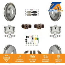 Front Rear Disc Brake Caliper Coat Rotor Drum Ceramic Pad Shoes Cylinder Kit For