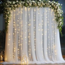 10x10 Ft White Tulle Backdrop Curtain Lights String Sheer Drapes Wedding Decor