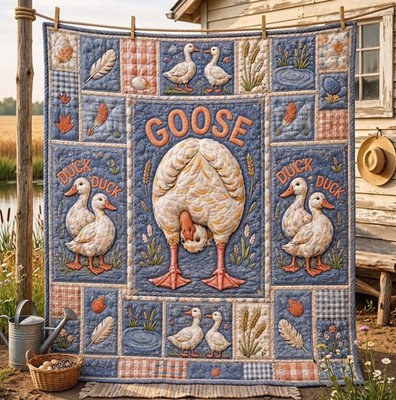Duck Duck Goose Quilted Blanket Farmhouse Bird Throw Rustic Country Decor