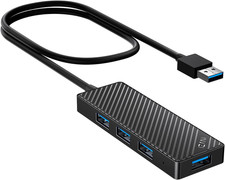 USB Hub 3.0 4-Port, Ultra Slim Data USB Splitter with 2Ft Extended Cable Compati