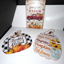3 New Autumn Thanksgiving MDF Wood Hanging Wall Signs