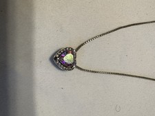 Sterling Colored Crystal Heart Necklace