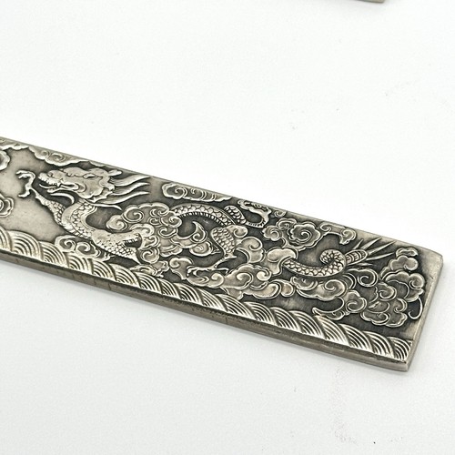 Antique Chinese Silver Dragon Rulers – Pair | Hand-Etched Qing Dynasty Style - Picture 3 of 12