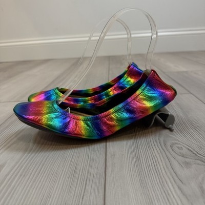 NEW The Storehouse Flats Womens 8 Foldable Leather Ballet Shoes Rainbow Shimmer