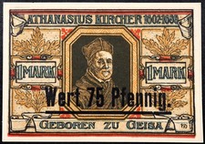 GEISA 1921 XX-RARE 10mm Overprint! 75 Pfennig German Notgeld