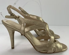Nine West Gold Shimmer Open Toe Slingback Heels Size 10M New with Imperfections