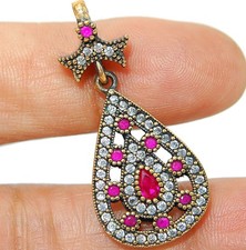 Ottoman Empire Style Treated Ruby & Topaz 925 Sterling Silver Pendant BT6-4
