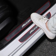 4pcs/Set Car Door Sill Plate Protectors - Black Soft Rubber Front/ White-red