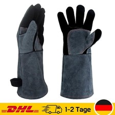 2x Kaminhandschuh Grillhandschuh aus Leder Feuerfest 932°F Schwarz 40cm x 14cm