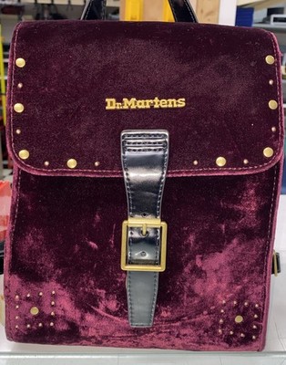 Dr.Martens Velvet Mini Backpack Red Bordeaux Gold Studs Authentic Bag