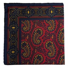 Burgundy Gold Paisley Ancient Madder Silk Pocket Square Hand-Rolled