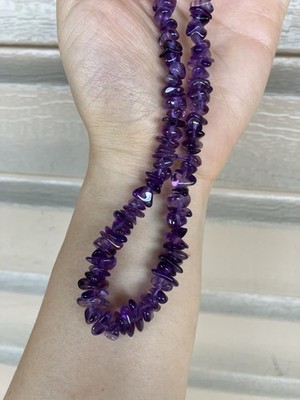 Natürlicher Amethyst Cluster Perlen Halskette 8 mm 16,5 Zoll Silber