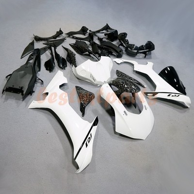 Pearl White & Forged Carbon Fiber Fairing Kit For YAMAHA YZF R1 2015-2019 R1M