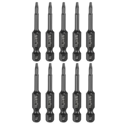 10pcs T8 Magnetic Torx Screwdriver Bits 1/4'' Hex Shank 50mm Length, Black
