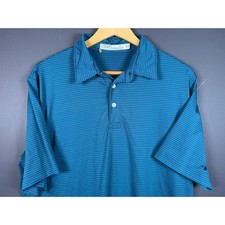 Criquet Mens Medium Performance Polo Shirt Blue Green Striped Short Sleeve Golf